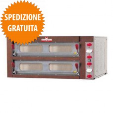 Forno Pizzeria 6+6 Pizze a 2 Camere Elettrico, Piano in Refrattario con Frontale Rustico